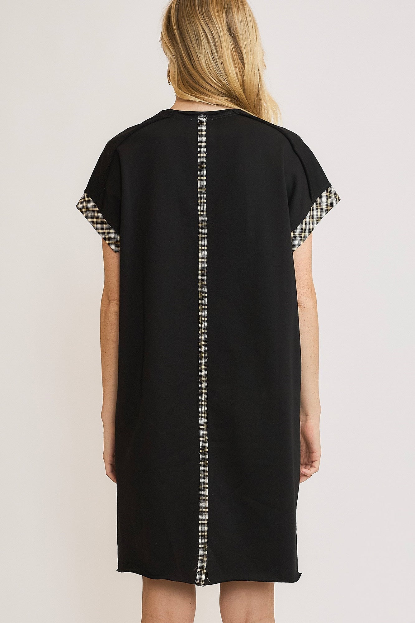 Umgee Peace Plaid Applique Short Sleeve Mini Dress - Bitsy Gypsy Boutique