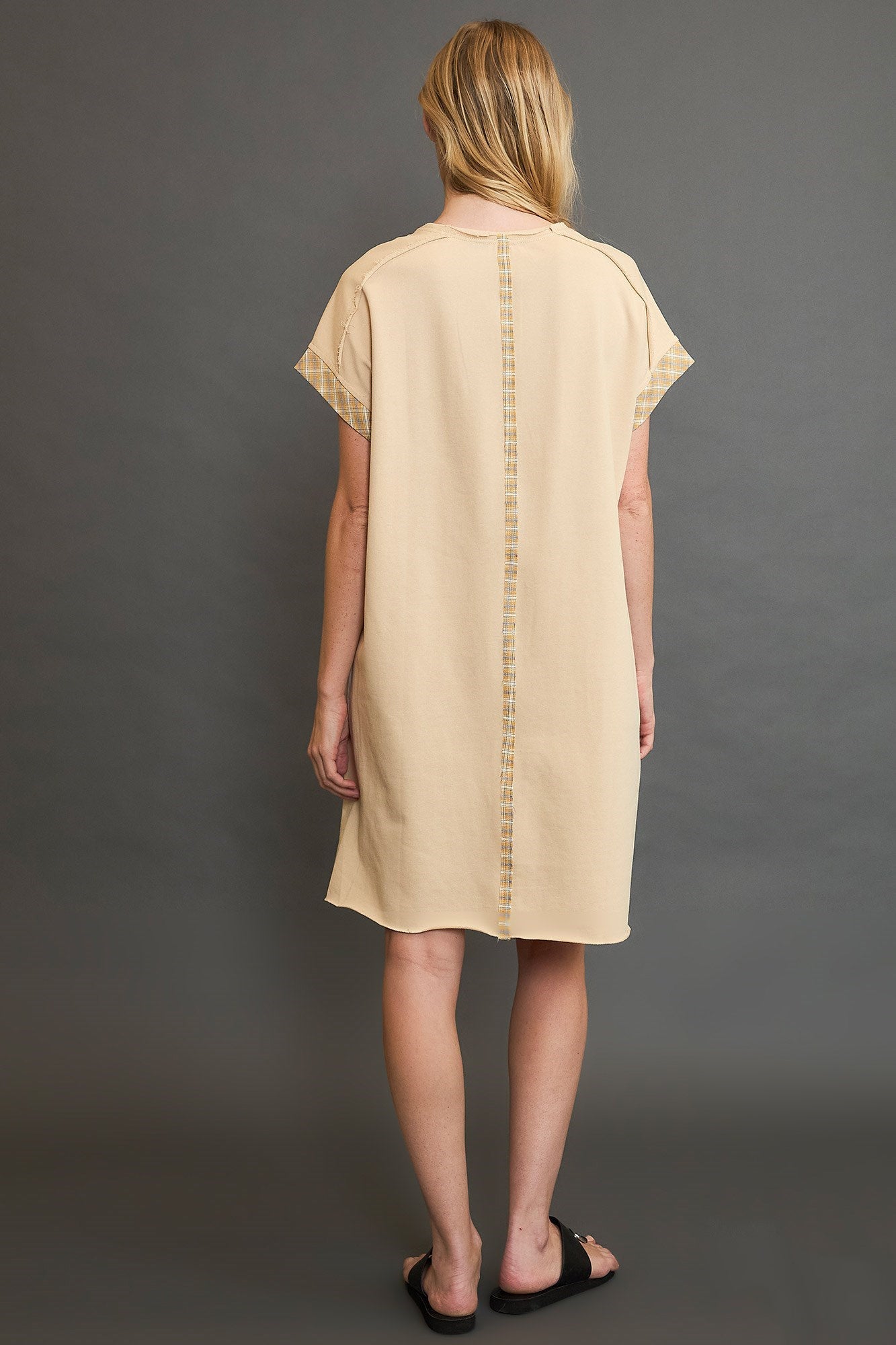 Umgee Peace Plaid Applique Short Sleeve Mini Dress - Bitsy Gypsy Boutique