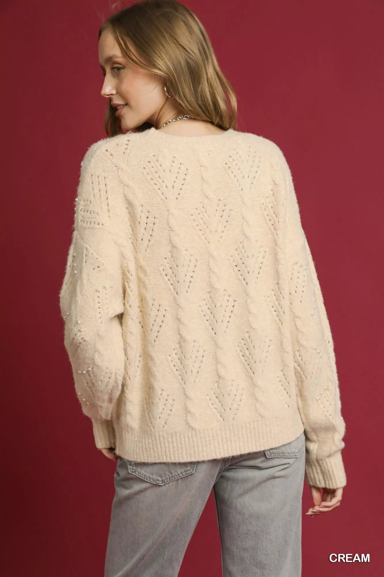 Umgee Pearl - Embellished Long Sleeve Sweater - Bitsy Gypsy Boutique