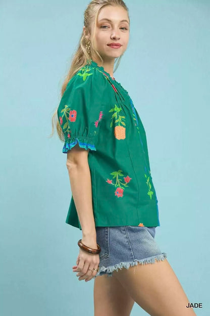 Umgee Petal Parade Print Button - Down Blouse - Bitsy Gypsy Boutique