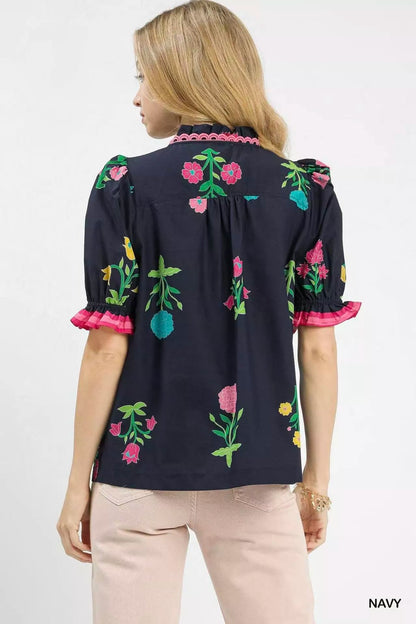 Umgee Petal Parade Print Button - Down Blouse - Bitsy Gypsy Boutique