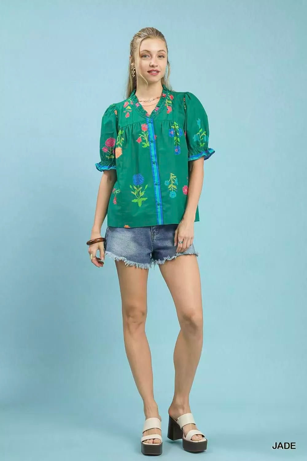 Umgee Petal Parade Print Button - Down Blouse - Bitsy Gypsy Boutique