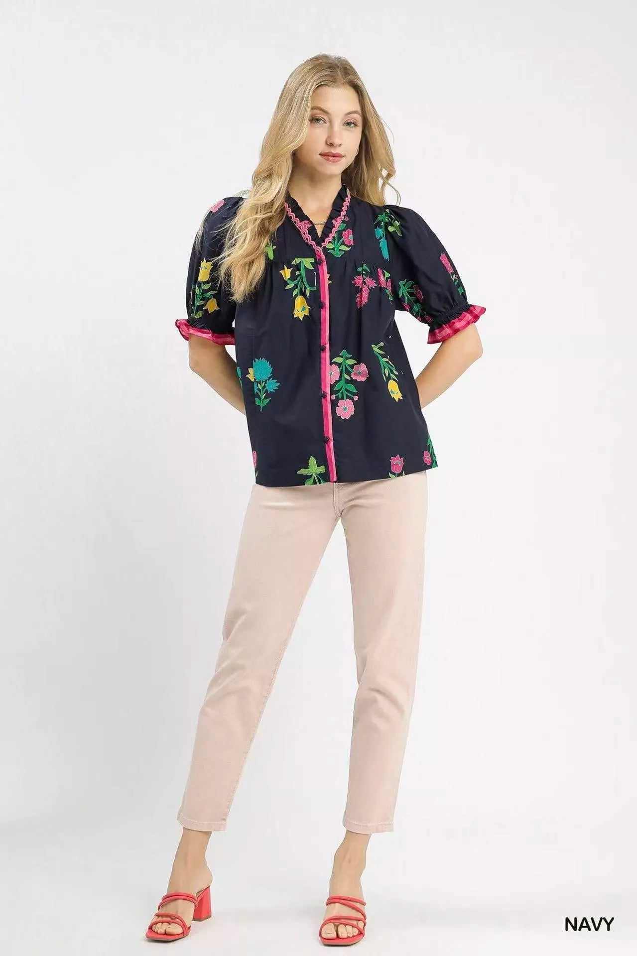 Umgee Petal Parade Print Button - Down Blouse - Bitsy Gypsy Boutique