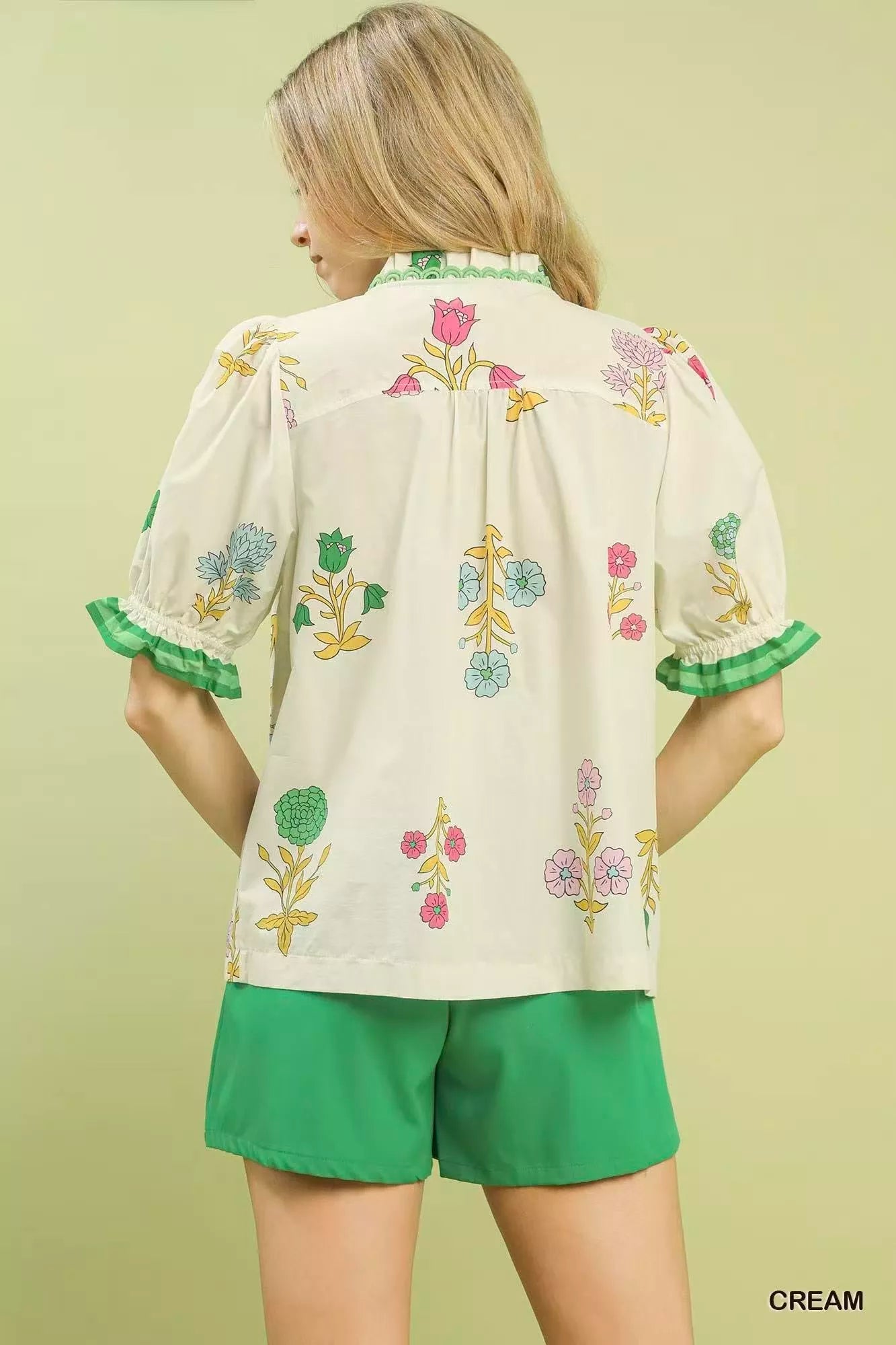 Umgee Petal Parade Print Button - Down Blouse - Bitsy Gypsy Boutique