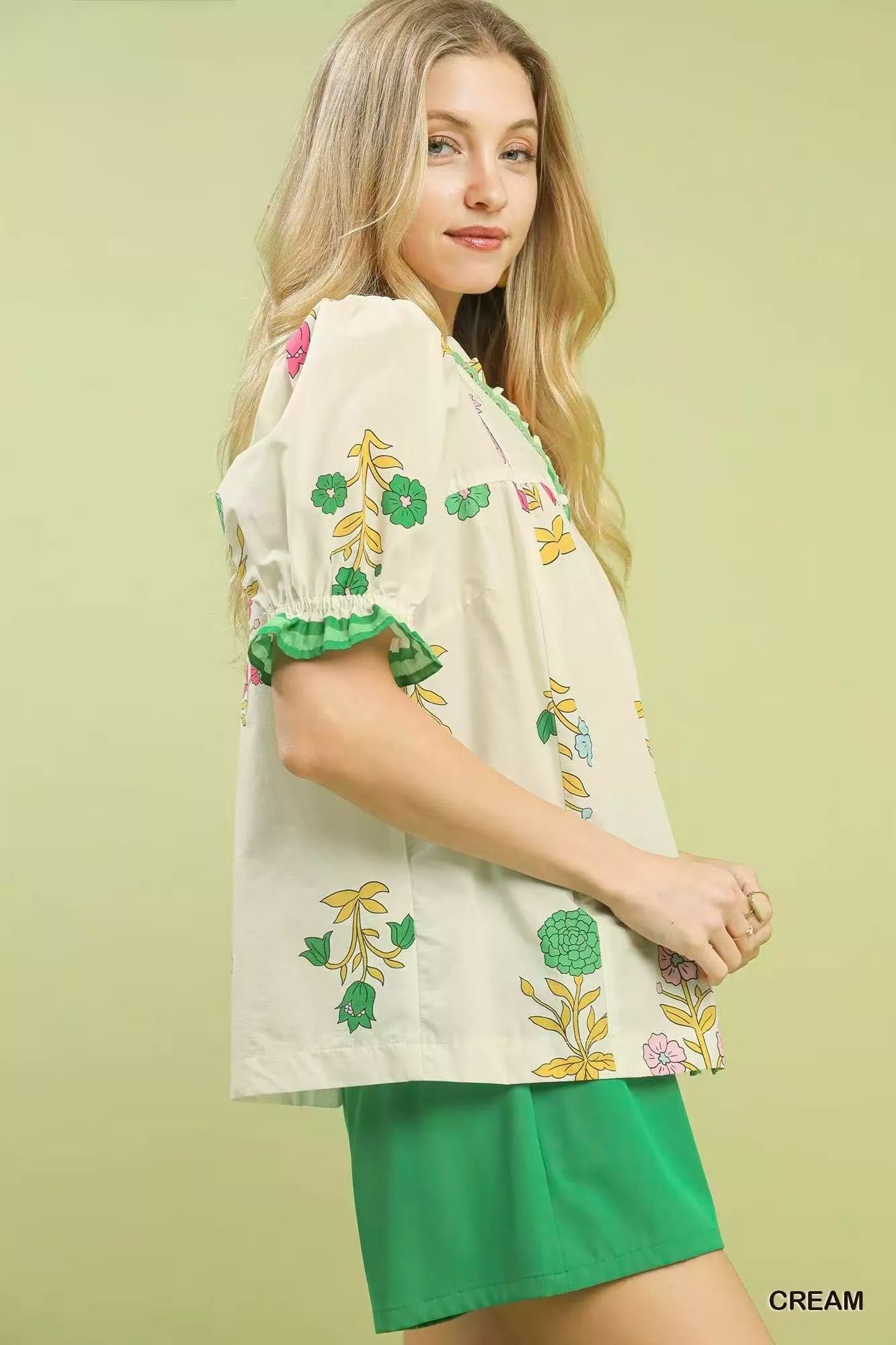Umgee Petal Parade Print Button - Down Blouse - Bitsy Gypsy Boutique