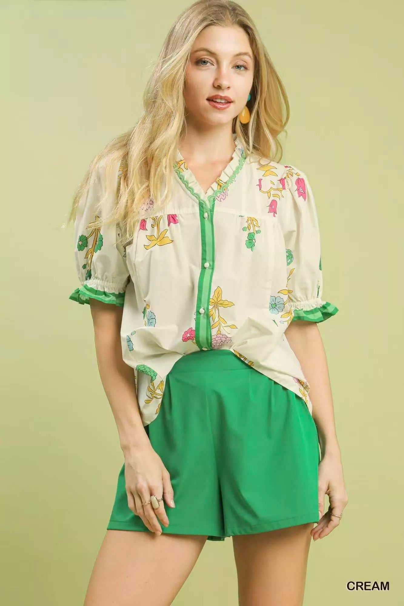 Umgee Petal Parade Print Button - Down Blouse - Bitsy Gypsy Boutique