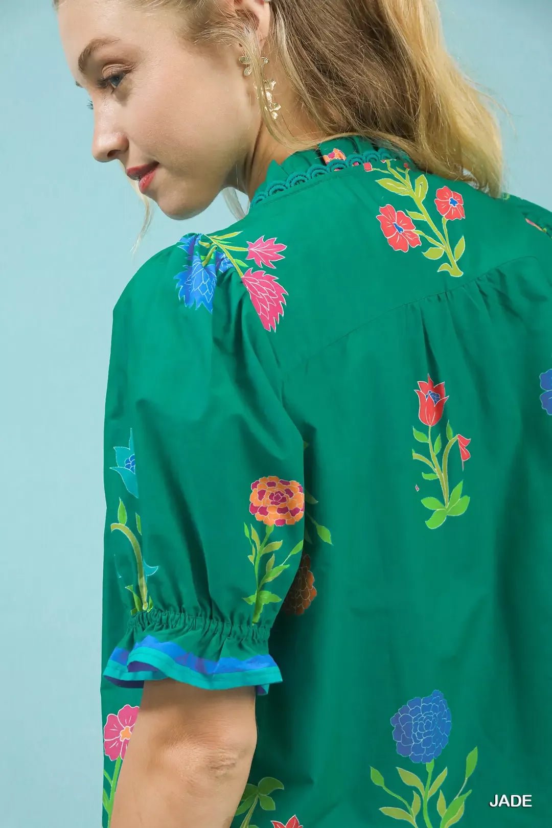 Umgee Petal Parade Print Button - Down Blouse - Bitsy Gypsy Boutique