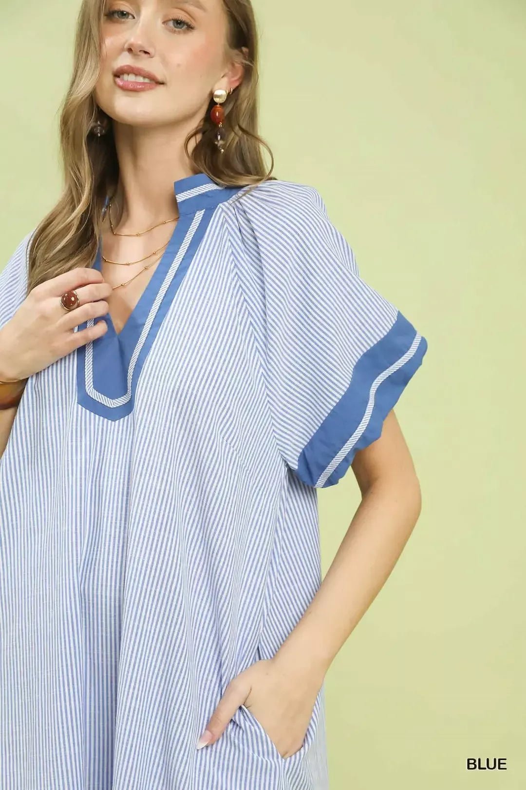 Umgee Pinstripe Contrast Trim Midi Dress - Bitsy Gypsy Boutique