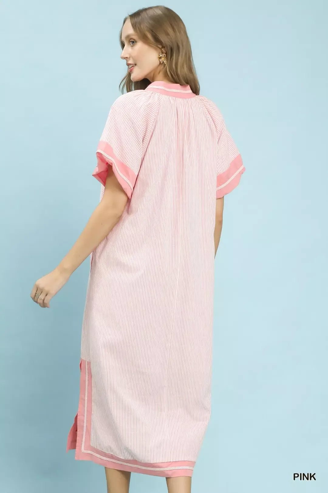 Umgee Pinstripe Contrast Trim Midi Dress - Bitsy Gypsy Boutique