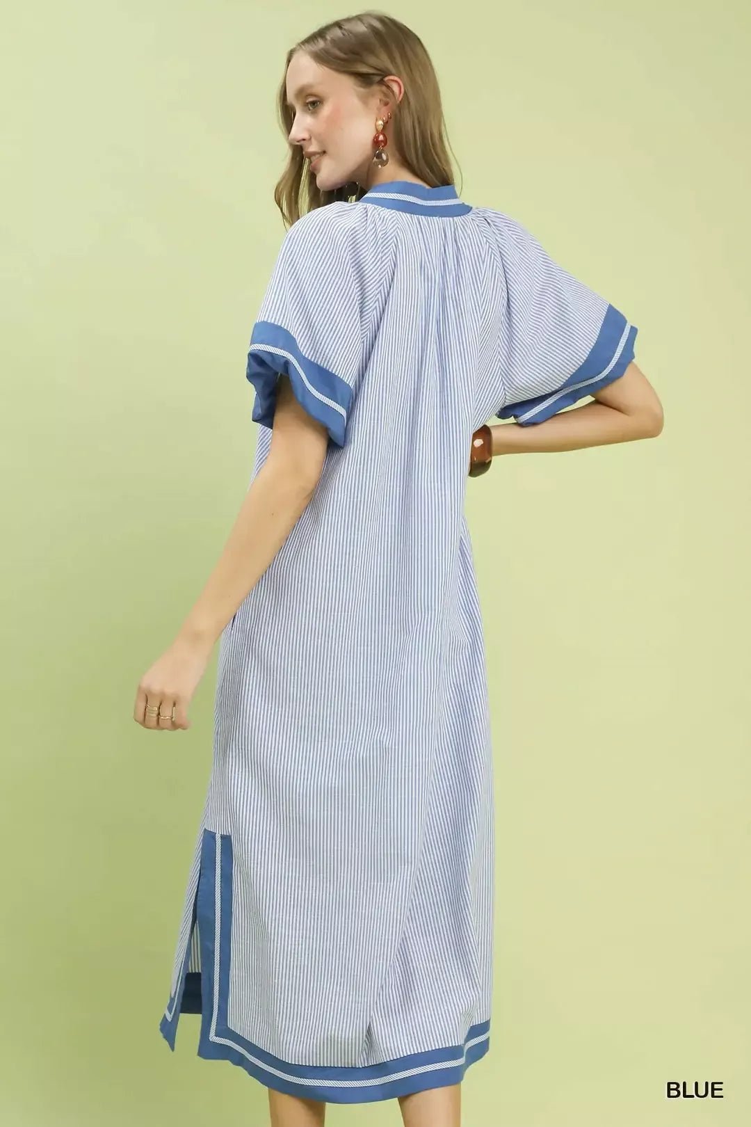 Umgee Pinstripe Contrast Trim Midi Dress - Bitsy Gypsy Boutique