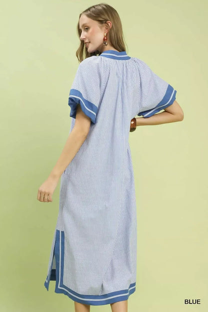Umgee Pinstripe Contrast Trim Midi Dress - Bitsy Gypsy Boutique