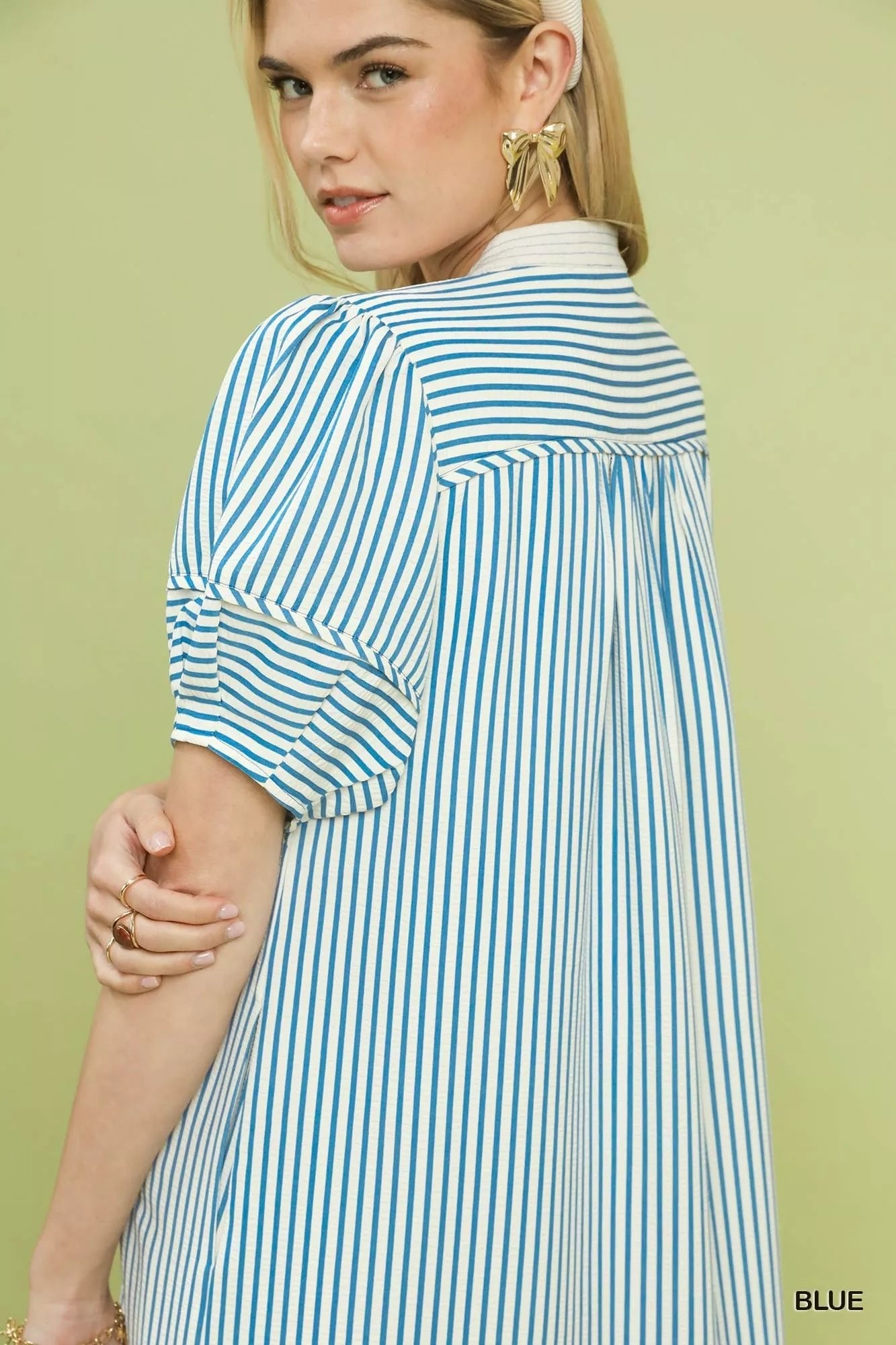 Umgee Pinstripe Shift Dress with Contrast Trim - Bitsy Gypsy Boutique