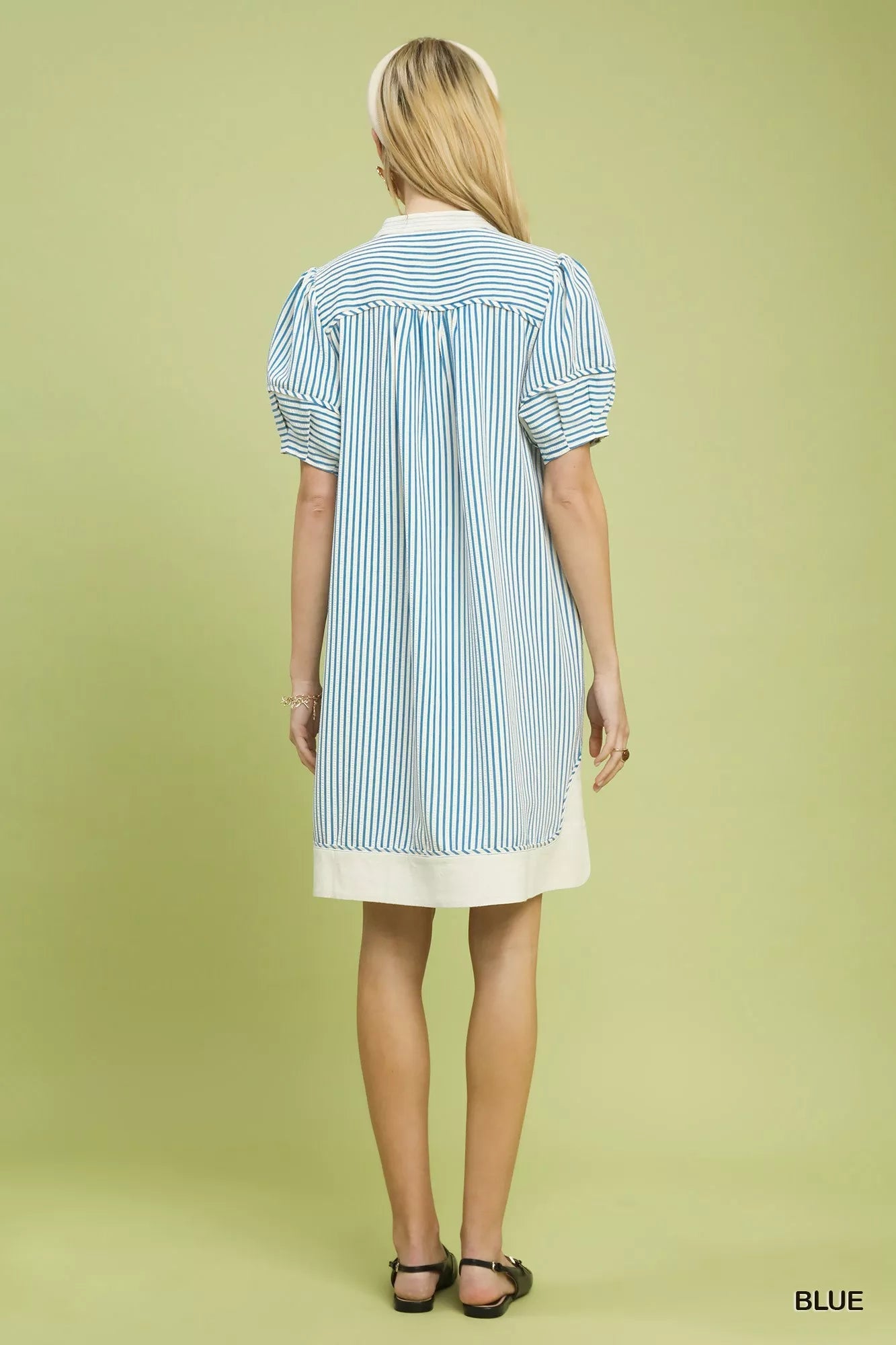 Umgee Pinstripe Shift Dress with Contrast Trim - Bitsy Gypsy Boutique