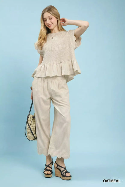 Umgee Pinstripe Smocked Peplum Top - Bitsy Gypsy Boutique