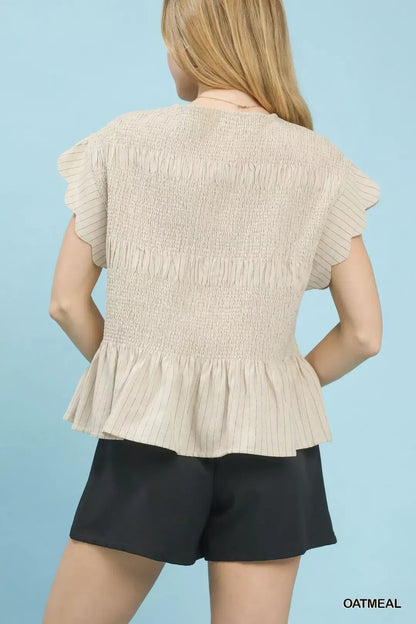 Umgee Pinstripe Smocked Peplum Top - Bitsy Gypsy Boutique