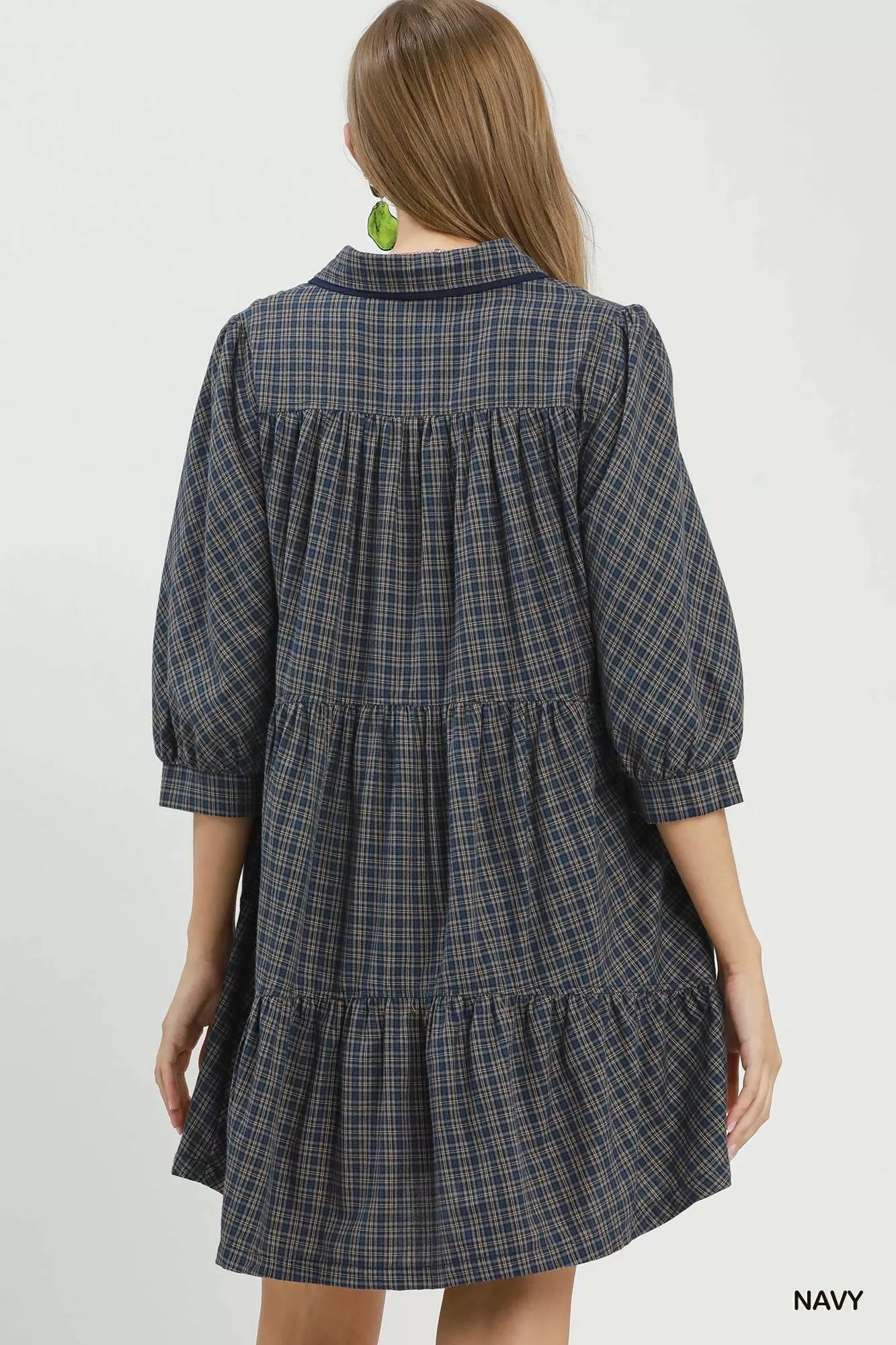 Umgee Plaid Button Down Oversized Shirt Dress - Bitsy Gypsy Boutique