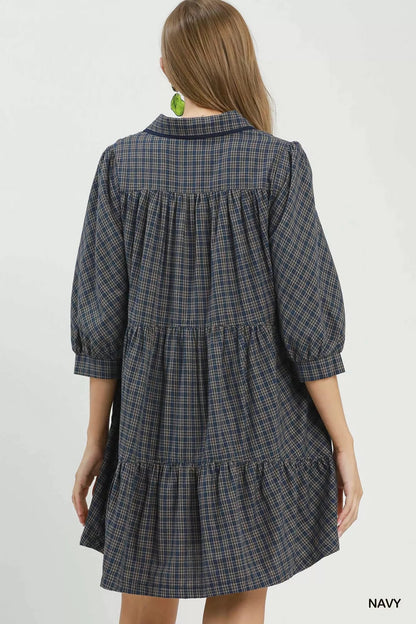 Umgee Plaid Button Down Oversized Shirt Dress - Bitsy Gypsy Boutique