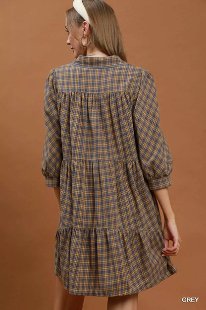 Umgee Plaid Button Down Oversized Shirt Dress - Bitsy Gypsy Boutique