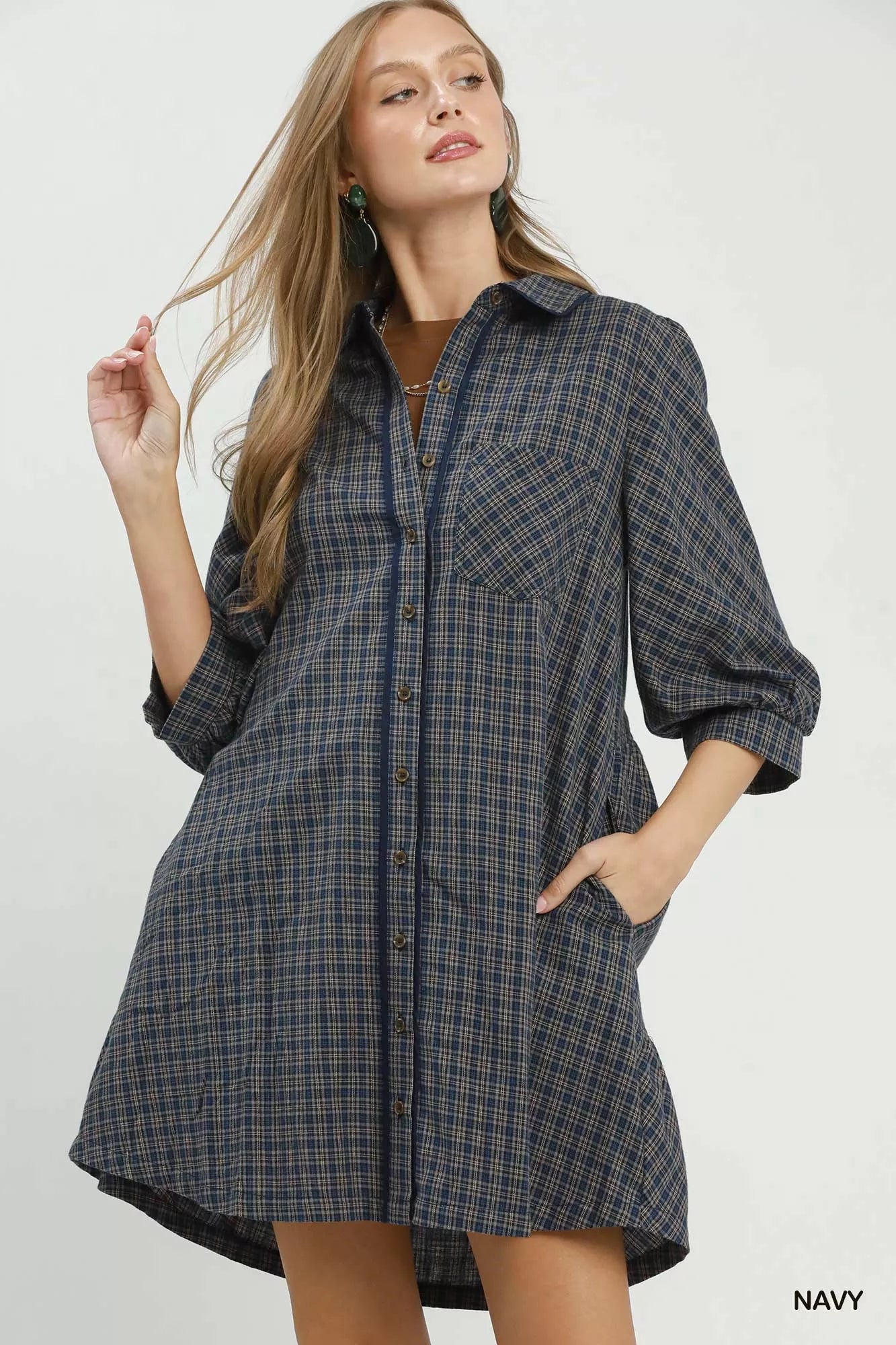Umgee Plaid Button Down Oversized Shirt Dress - Bitsy Gypsy Boutique