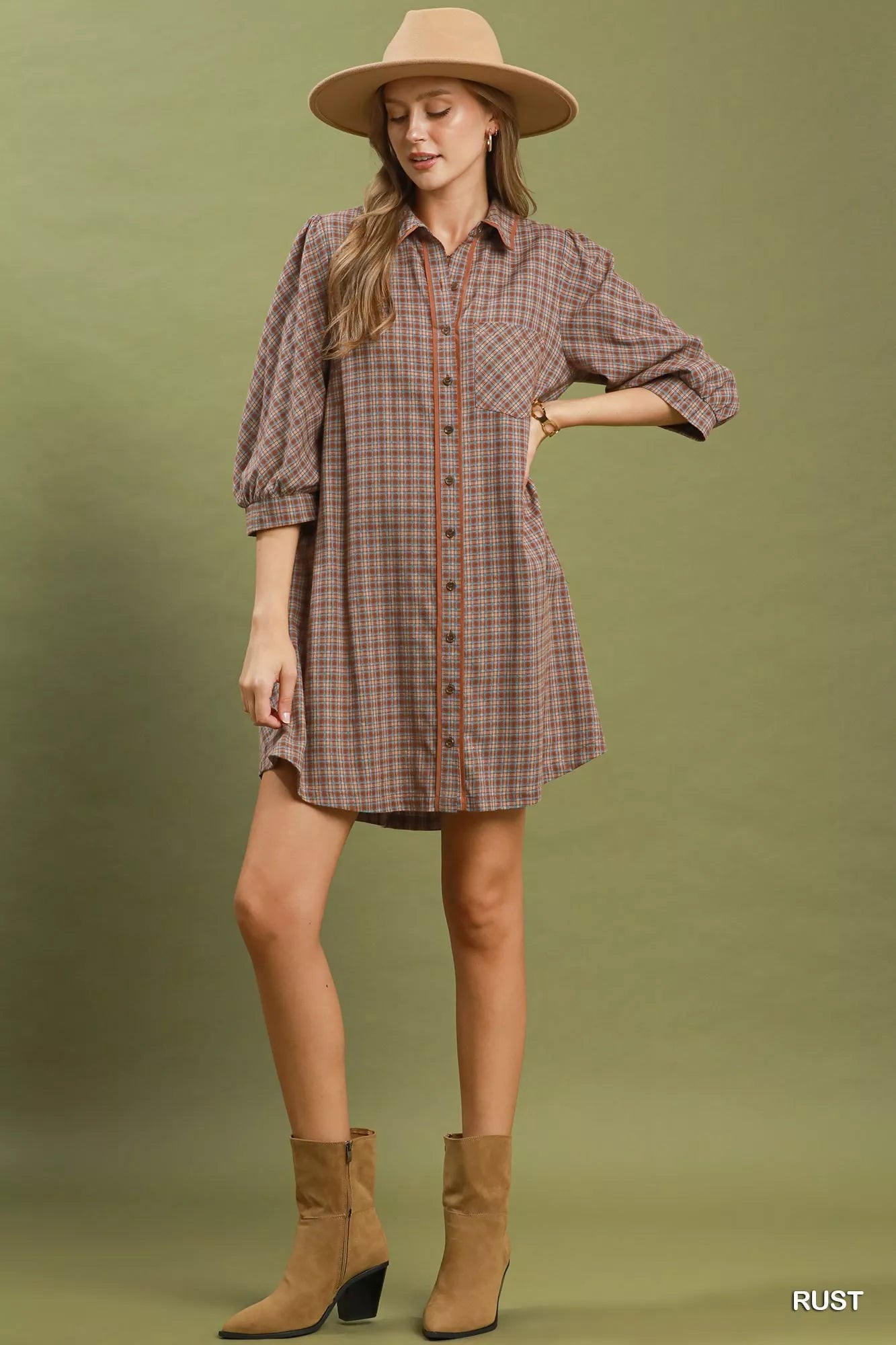 Umgee Plaid Button Down Oversized Shirt Dress - Bitsy Gypsy Boutique