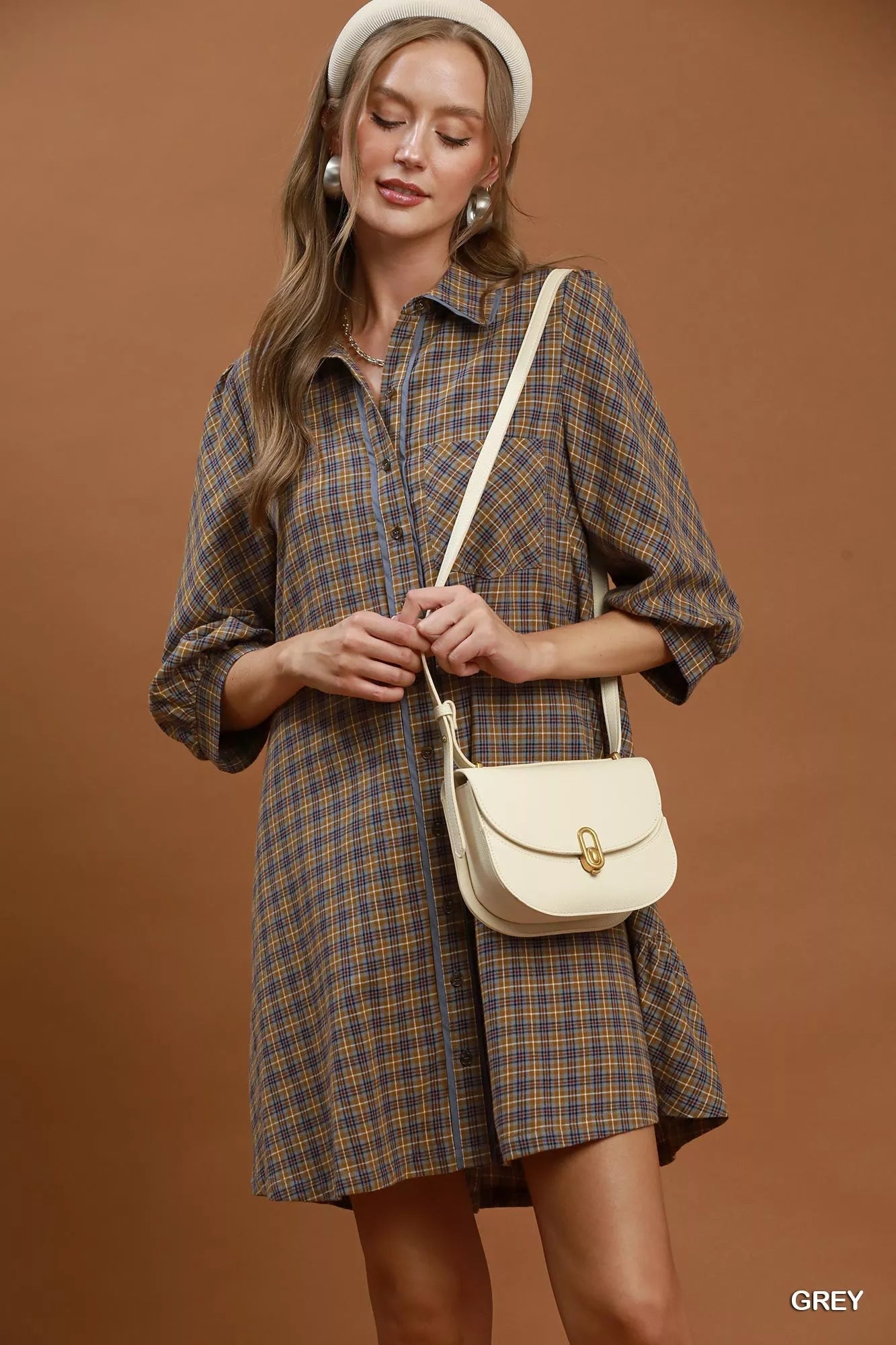 Umgee Plaid Button Down Oversized Shirt Dress - Bitsy Gypsy Boutique