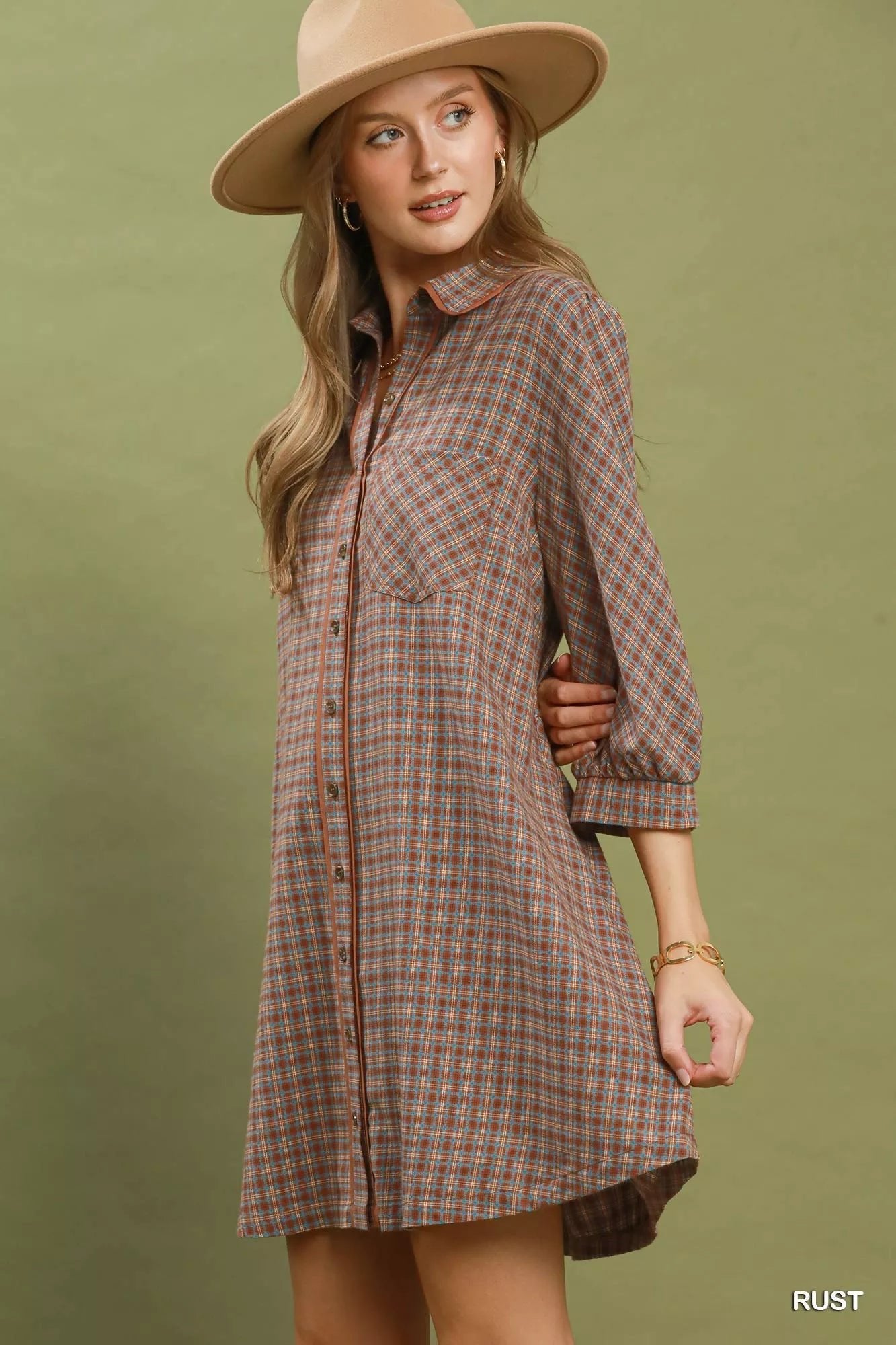 Umgee Plaid Button Down Oversized Shirt Dress - Bitsy Gypsy Boutique