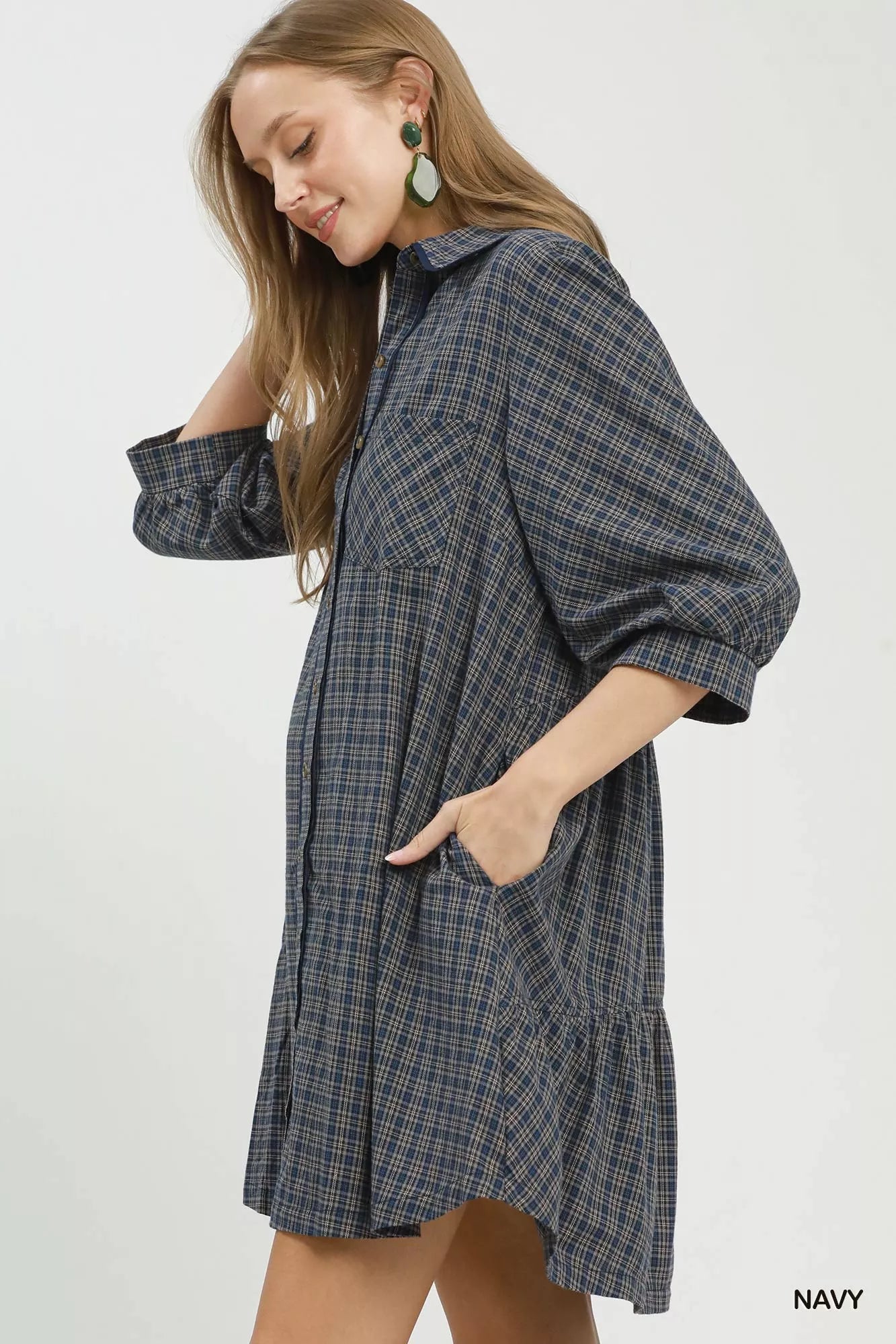 Umgee Plaid Button Down Oversized Shirt Dress - Bitsy Gypsy Boutique