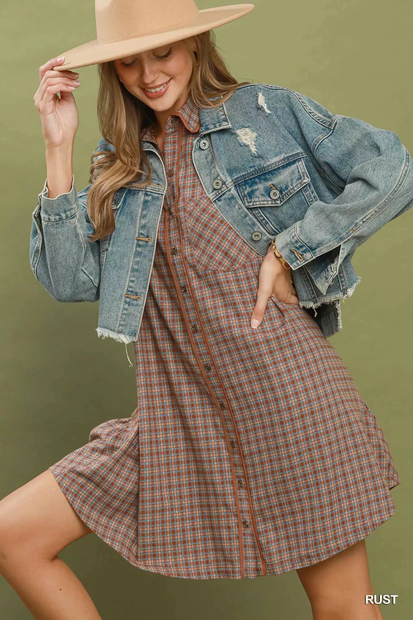 Umgee Plaid Button Down Oversized Shirt Dress - Bitsy Gypsy Boutique