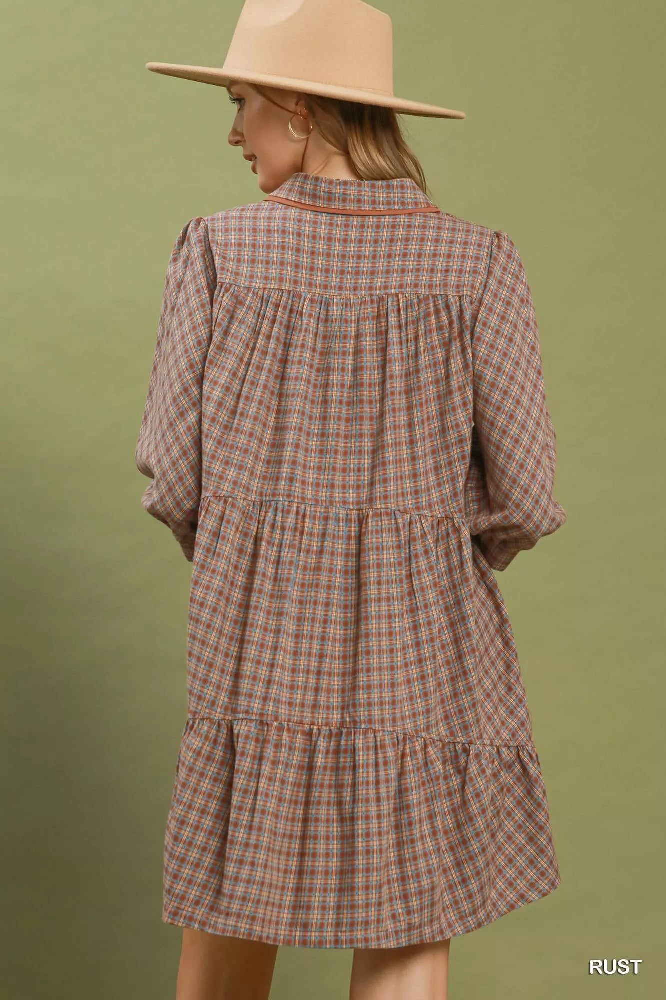 Umgee Plaid Button Down Oversized Shirt Dress - Bitsy Gypsy Boutique