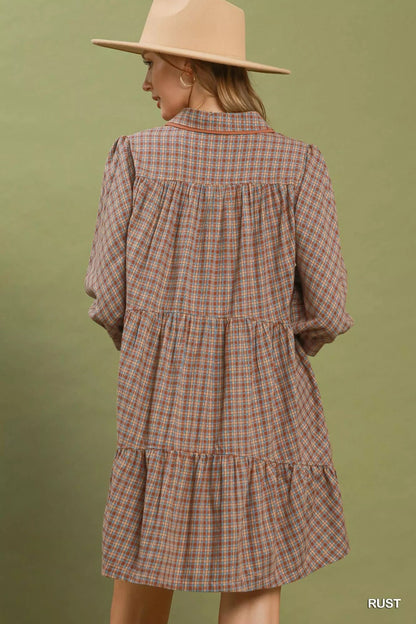 Umgee Plaid Button Down Oversized Shirt Dress - Bitsy Gypsy Boutique
