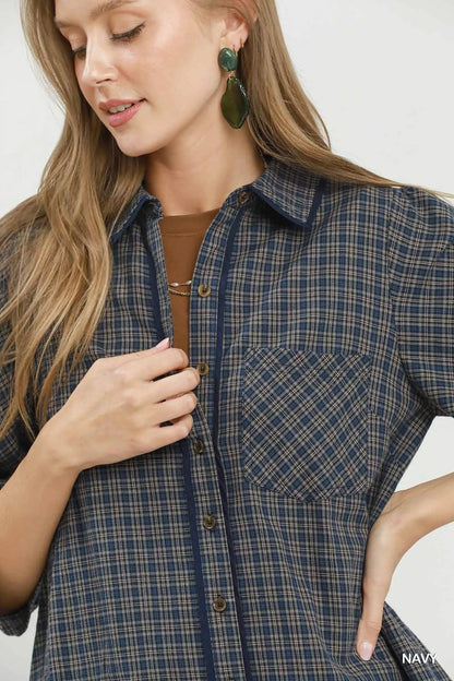 Umgee Plaid Button Down Oversized Shirt Dress - Bitsy Gypsy Boutique