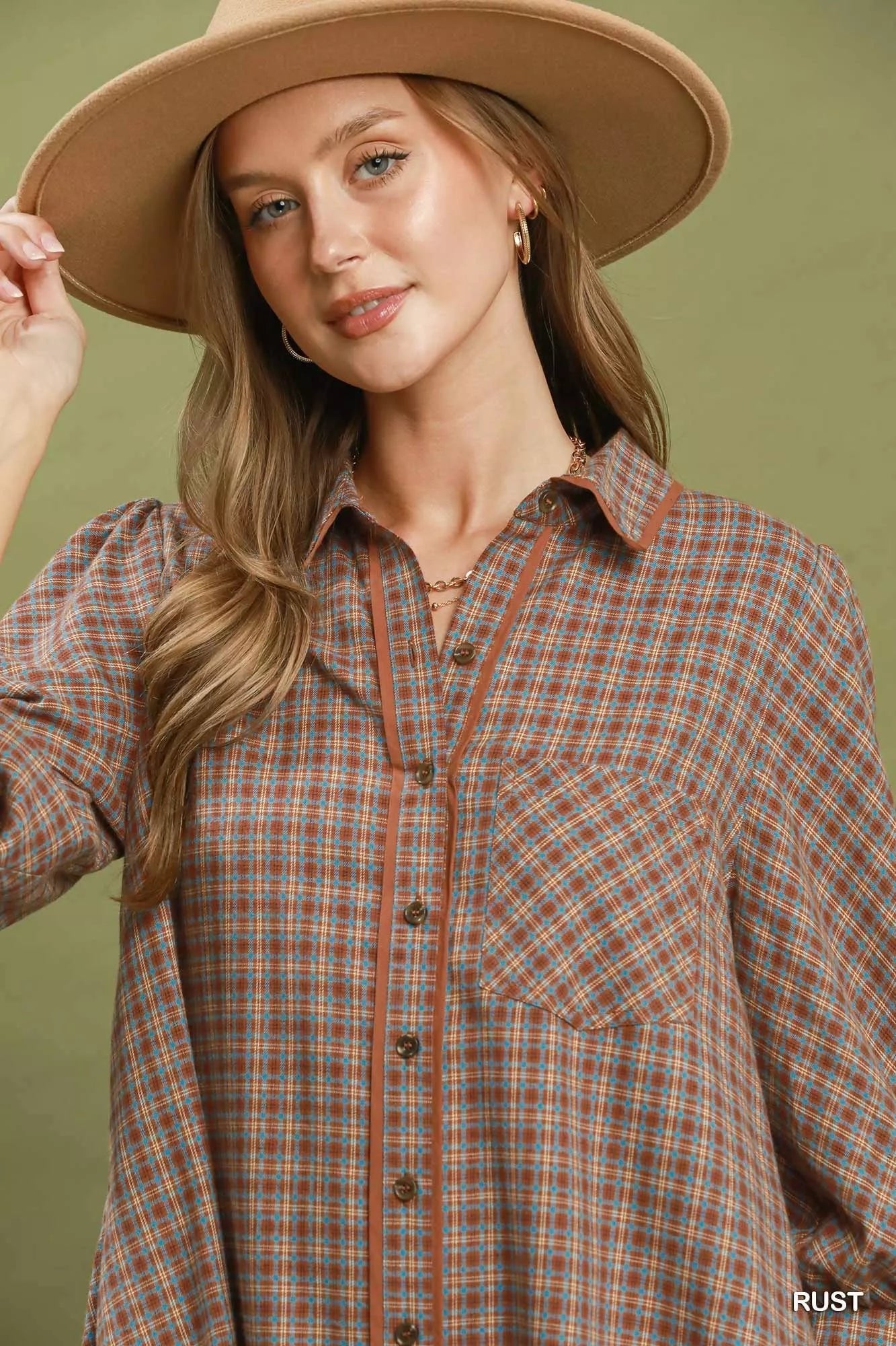 Umgee Plaid Button Down Oversized Shirt Dress - Bitsy Gypsy Boutique