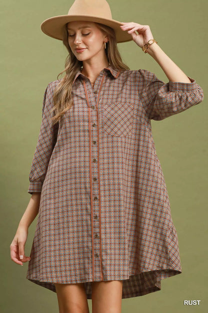 Umgee Plaid Button Down Oversized Shirt Dress - Bitsy Gypsy Boutique