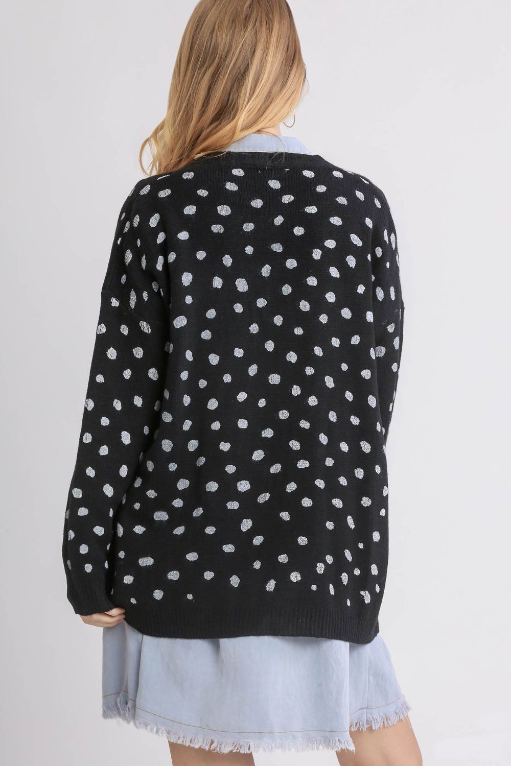 Umgee Polka Dot Open Front Drop Shoulder Cardigan - Bitsy Gypsy Boutique