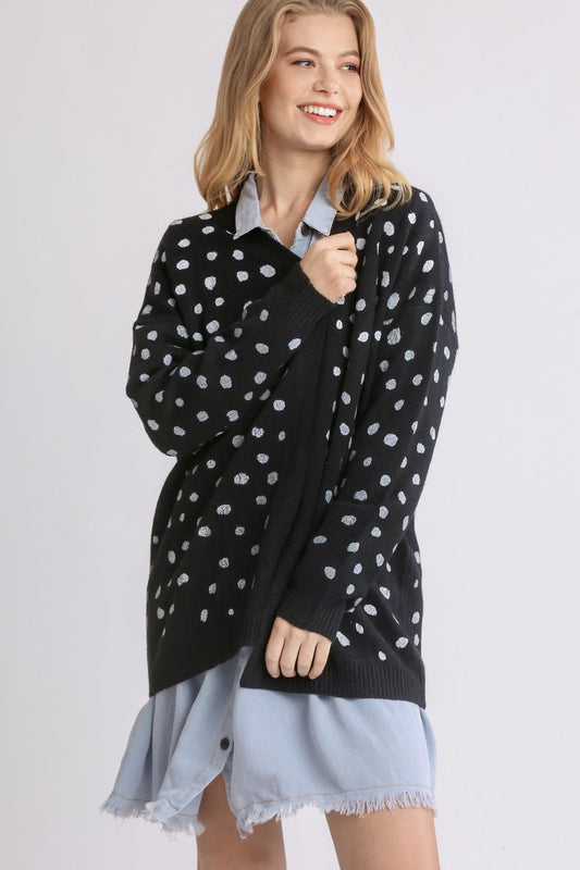 Umgee Polka Dot Open Front Drop Shoulder Cardigan - Bitsy Gypsy Boutique