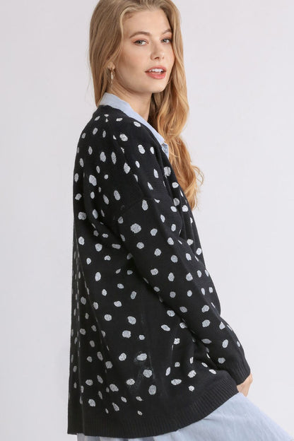 Umgee Polka Dot Open Front Drop Shoulder Cardigan - Bitsy Gypsy Boutique