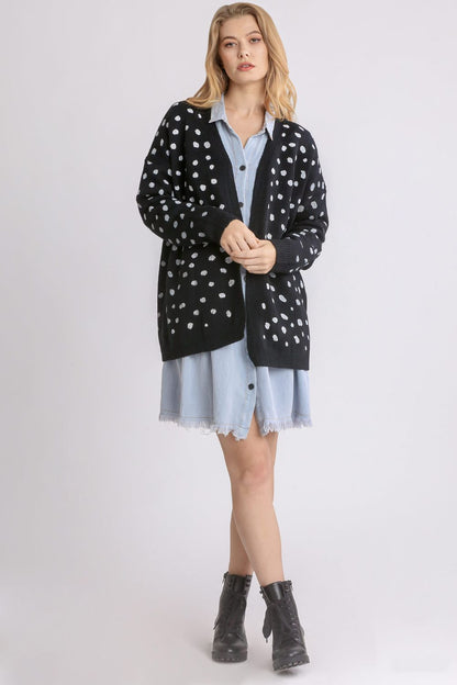 Umgee Polka Dot Open Front Drop Shoulder Cardigan - Bitsy Gypsy Boutique