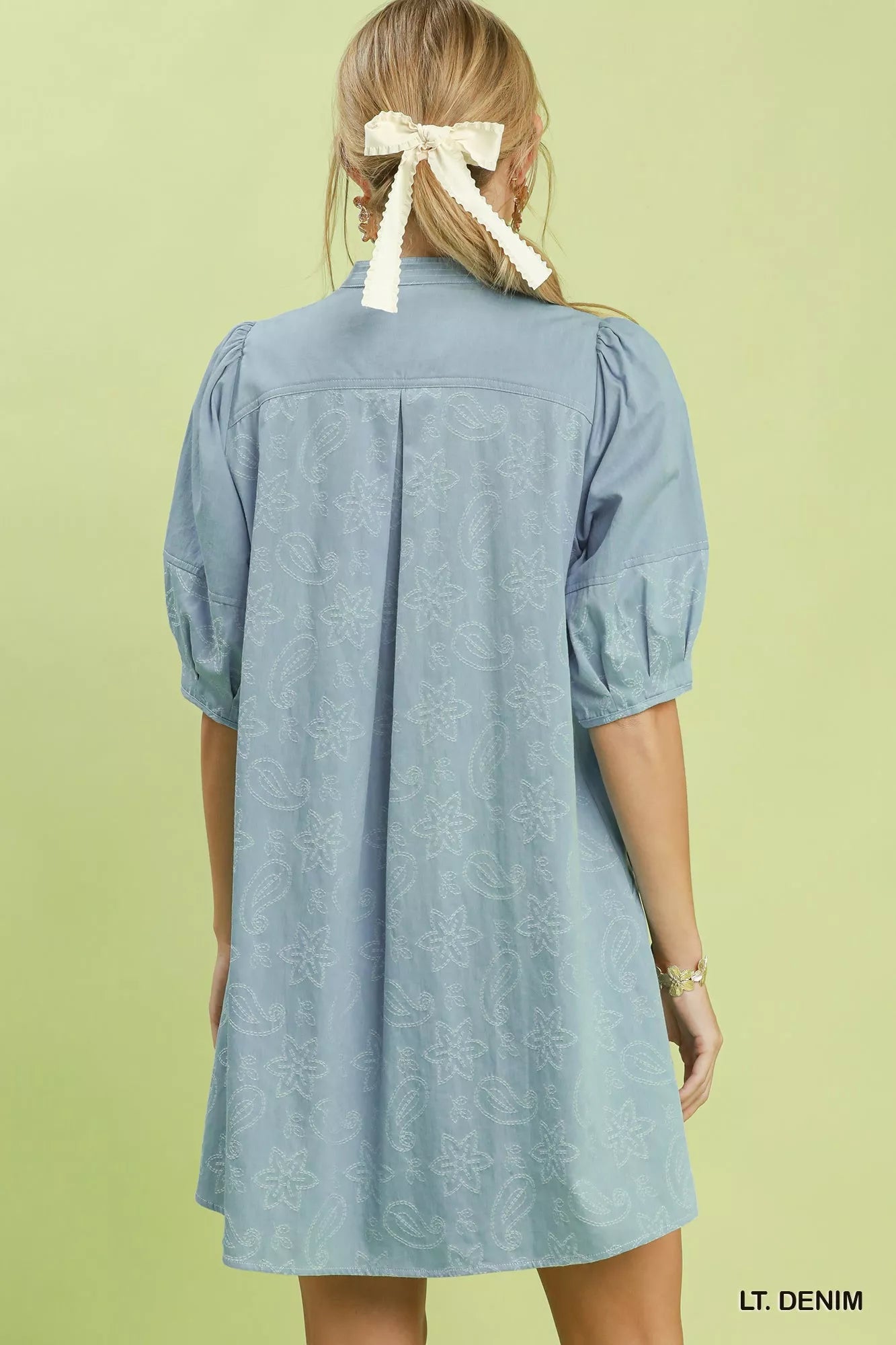 Umgee Print Denim Dress with Contrast Stitch - Bitsy Gypsy Boutique