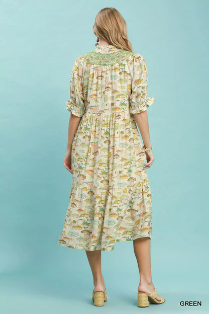 Umgee Print Tiered Midi Dress - Bitsy Gypsy Boutique