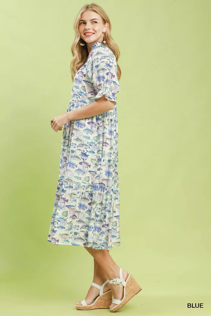 Umgee Print Tiered Midi Dress - Bitsy Gypsy Boutique