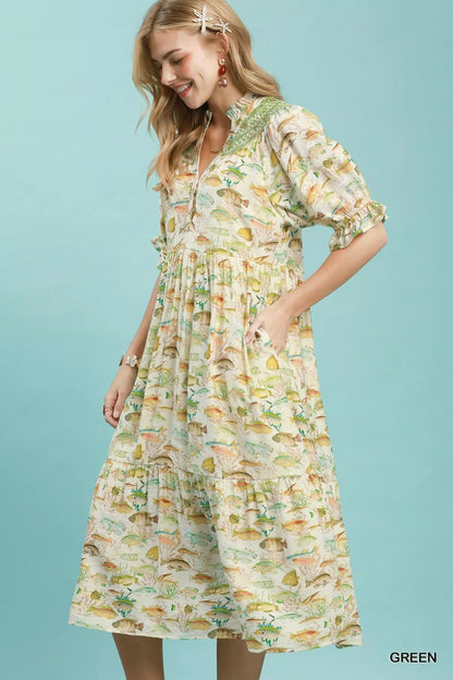 Umgee Print Tiered Midi Dress - Bitsy Gypsy Boutique