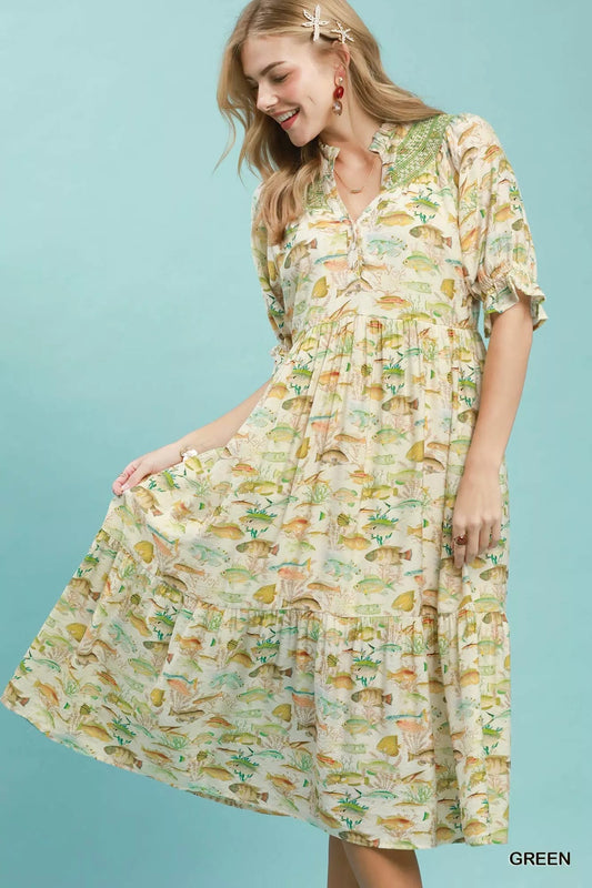 Umgee Print Tiered Midi Dress - Bitsy Gypsy Boutique