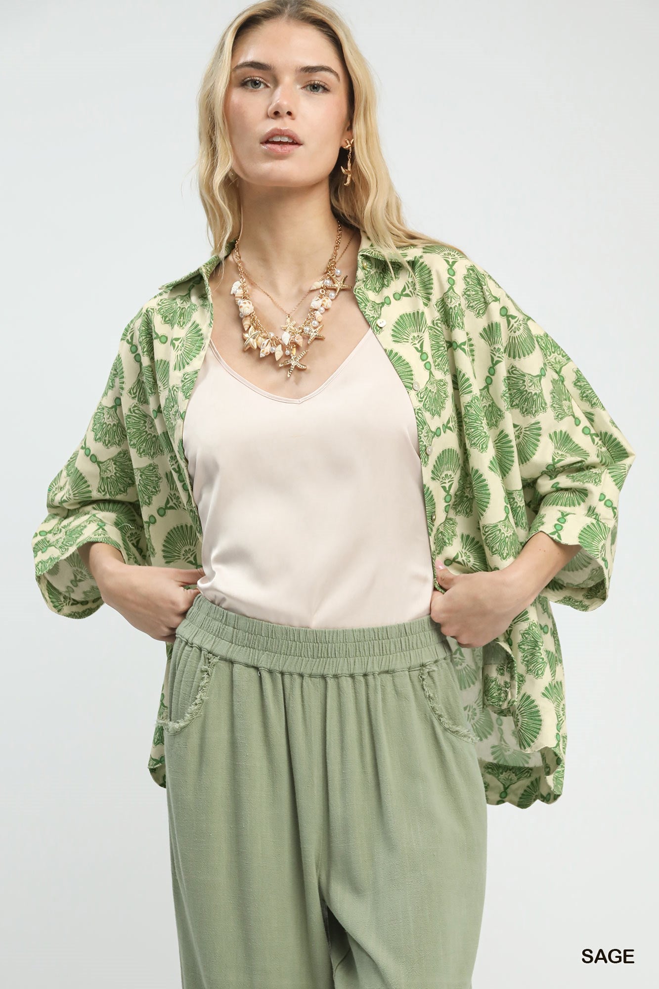 Umgee Printed Button Down Shirt - Bitsy Gypsy Boutique
