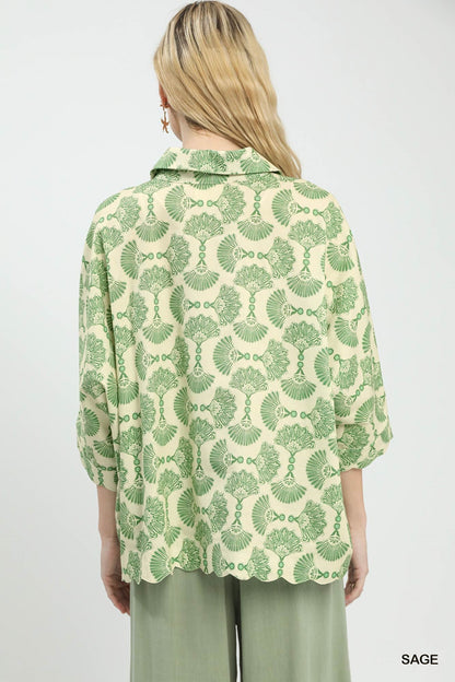 Umgee Printed Button Down Shirt - Bitsy Gypsy Boutique
