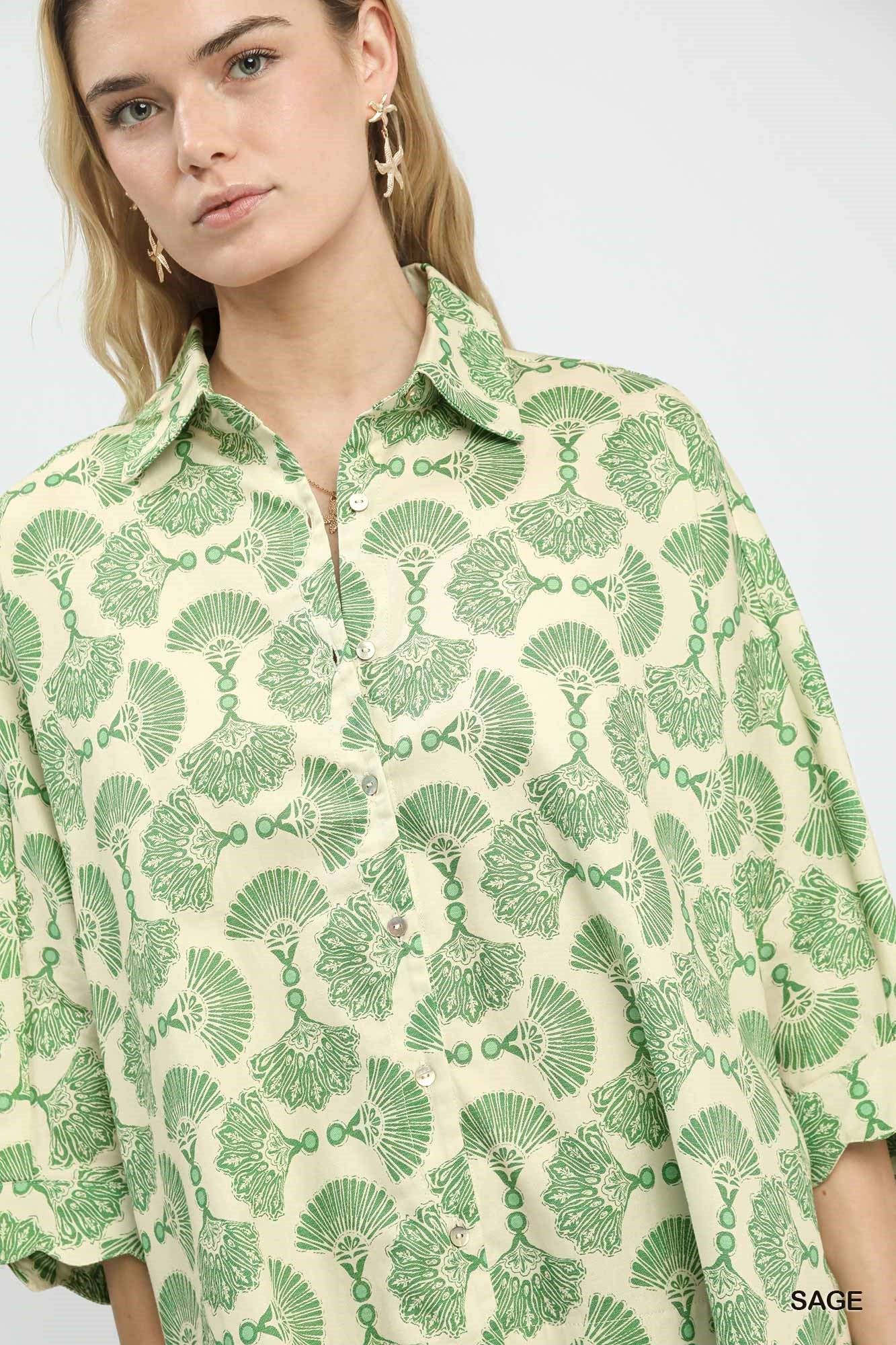 Umgee Printed Button Down Shirt - Bitsy Gypsy Boutique