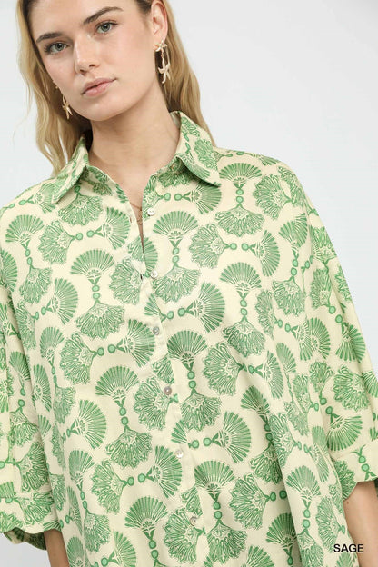 Umgee Printed Button Down Shirt - Bitsy Gypsy Boutique