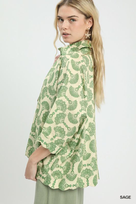 Umgee Printed Button Down Shirt - Bitsy Gypsy Boutique