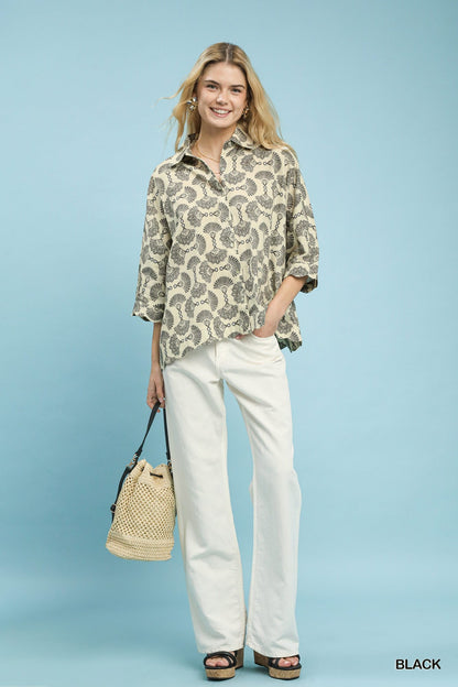 Umgee Printed Button Down Shirt - Bitsy Gypsy Boutique