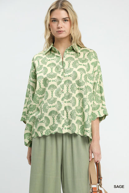 Umgee Printed Button Down Shirt - Bitsy Gypsy Boutique