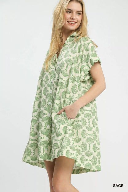 Umgee Printed Button Front Shirt Dress - Bitsy Gypsy Boutique